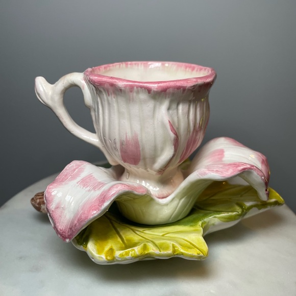 1980’s Capodimonte Floral Porcelain Teacup Espresso Cup Set Pink - Picture 5 of 10